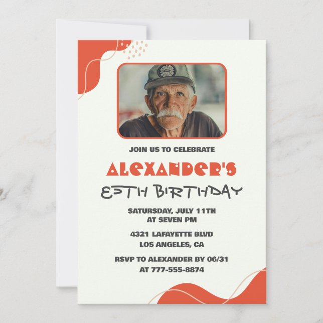 Mens 85th birthday invitations Modern Photo Red (Front)