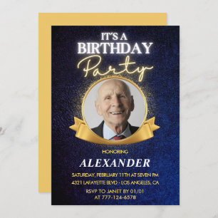 Mens 90th birthday invitations Elegant Chic