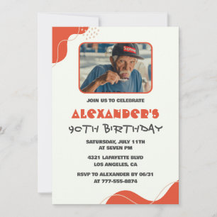 Mens 90th birthday invitations Modern Photo Red