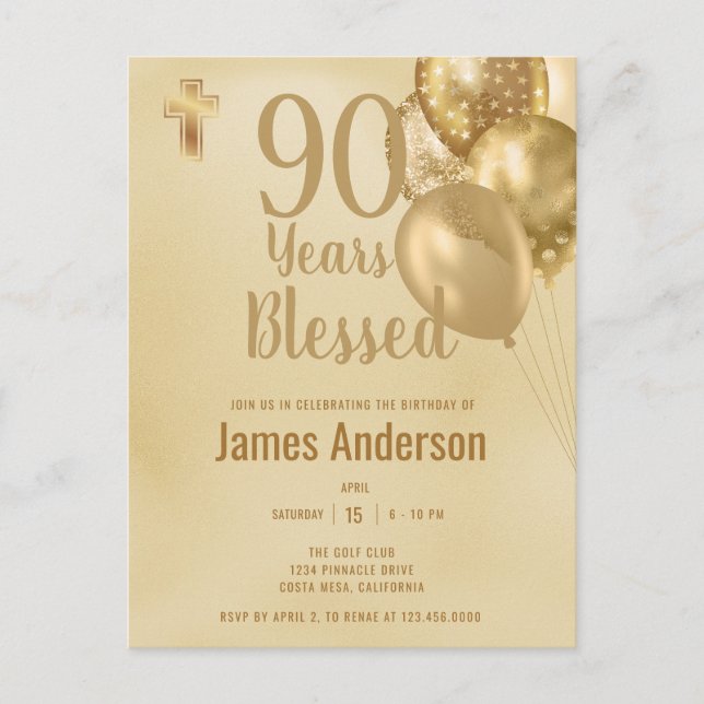 Mens 90th Birthday Party  Postcard (Front)
