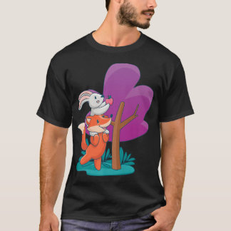 Mens a cute fo and a bunny picking an apple from a T-Shirt