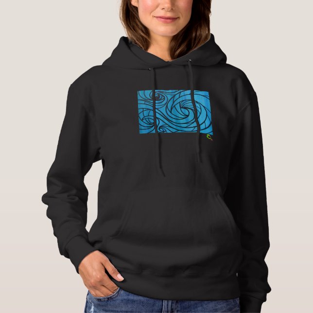Mens Abstract Blue Waves Surf Art Hoodie (Front)