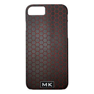 Men's Abstract Honeycomb Black and Red Monogram Case-Mate iPhone Case