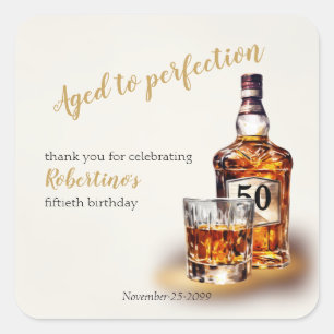 Men's Aged to Perfection Whiskey 50th Birthday Square Sticker
