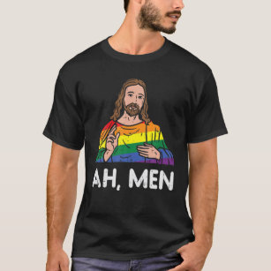 Mens Ah Men Rainbow Gay Jesus Christian LGBT Pride T-Shirt