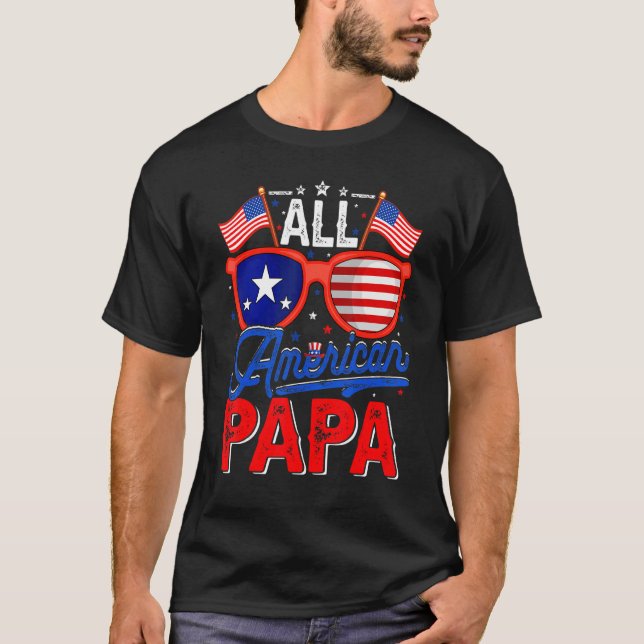Mens All American Papa 4th Of July Usa Flag Sungla T-Shirt (Front)
