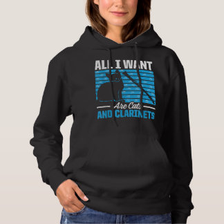 Mens All I Want Are Cats And Clarinets Funny Clari Hoodie