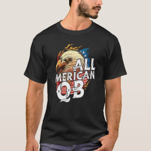 Mens All Merican Qb 4th Of July Day Eagle Usa Flag T-Shirt