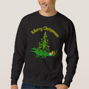 Mens Alligator Gator With Xmas Tree Holiday Merry  Sweatshirt