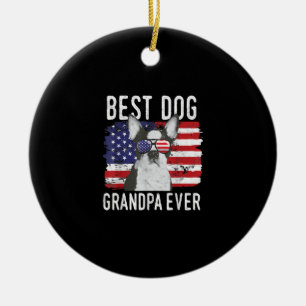 Mens American Flag Best Dog Grandpa Ever Boston Ceramic Tree Decoration