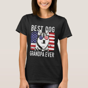 Mens American Flag Best Dog Grandpa Ever Siberian  T-Shirt