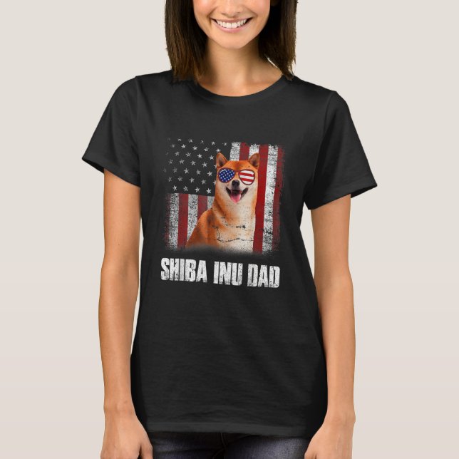 Mens American Flag Best Shiba Inu Dad Ever Dog Dad T-Shirt (Front)