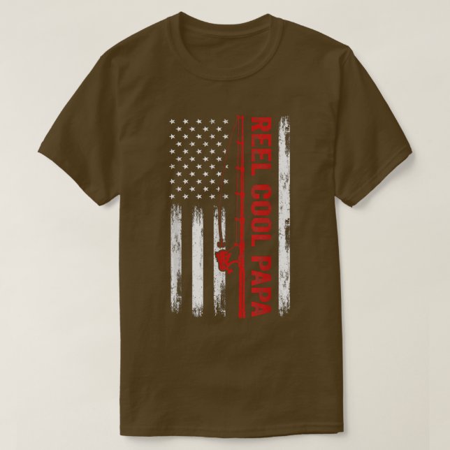 Mens American Flag Fishing Reel Cool Papa Fathers  T-Shirt (Design Front)