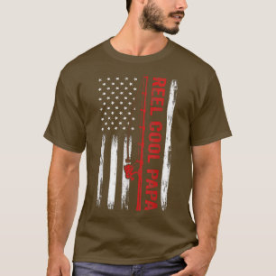 Mens American Flag Fishing Reel Cool Papa Fathers  T-Shirt
