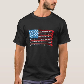 Mens American Flag Golf Club Sports Design Long Sl T-Shirt
