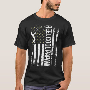 Mens American Flag Reel Cool Papaw For Daddy Husba T-Shirt