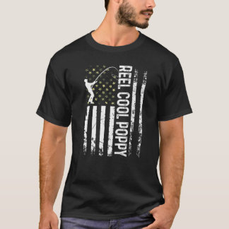 Mens American Flag Reel Cool Poppy For Daddy Husba T-Shirt