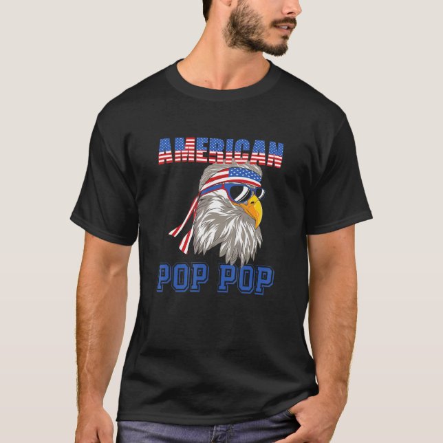 Mens American Pop Pop Eagle Flag 4th July T-Shirt (Front)