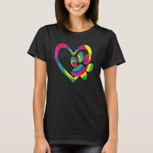 Mens Animal Rescue Dog Cat Paw Heart Print Dog Dad T-Shirt