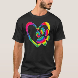 Mens Animal Rescue Dog Cat Paw Heart Print Tie Dye T-Shirt