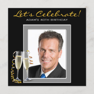 Mens Any Number Photo Birthday Party Invitation