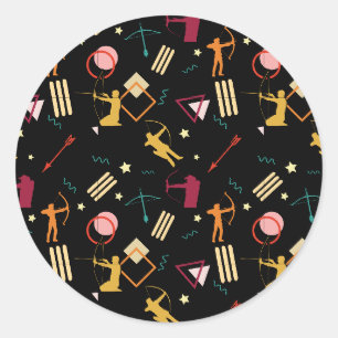 Mens Archery - Boys Bow n Arrow Abstract Art Classic Round Sticker
