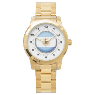 Men's Argentina Flag Oversized Gold Bracelet Watch