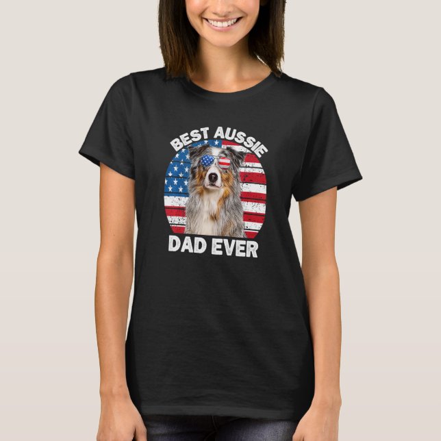 Mens Aussie Dad American Flag Australian Shepherd  T-Shirt (Front)