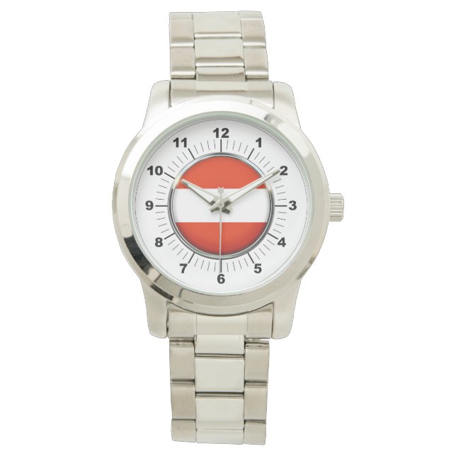 Men's Austria Flag Oversized Silver Bracelet Watch (Front)