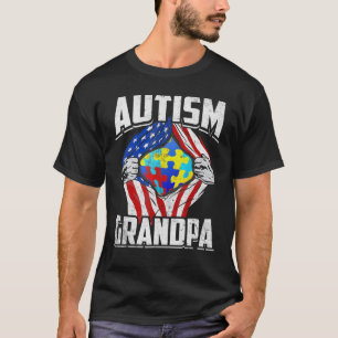 Mens Autism Awareness American Flag Autism Grandpa T-Shirt