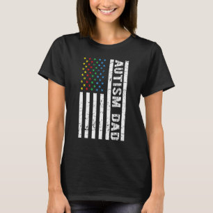 Mens Autism Dad American Flag Awareness Colours Fa T-Shirt