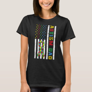 Mens Autism Dad American Flag Awareness Ribbon Col T-Shirt