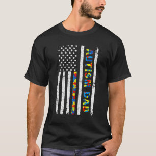 Mens Autism Dad Distressed American Flag Fathers T-Shirt