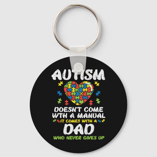 Mens Autism Doesnt Come With Manual Dad Puzzle Awa Key Ring (Front)