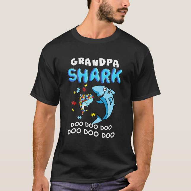 Mens Autism Grandpa Shark Puzzle Awareness Month L T-Shirt (Front)