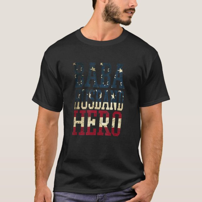 Mens Baba Husband Hero Baba American Flag Fathers  T-Shirt (Front)