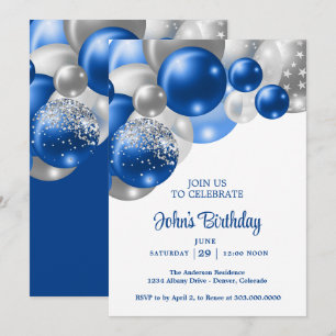 Mens Balloons Birthday  Invitation