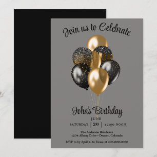 Mens Balloons Birthday Invitation