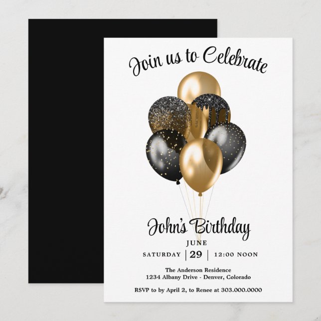 Mens Balloons Birthday  Invitation (Front/Back)