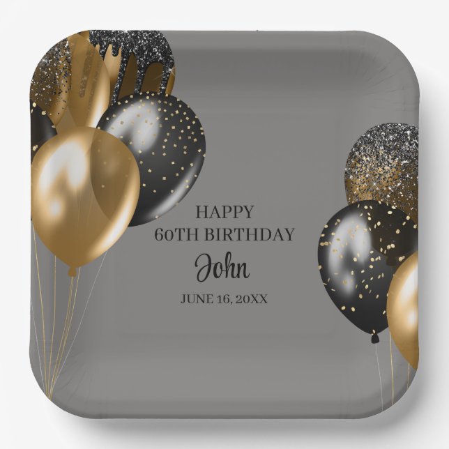 Mens Balloons Birthday  Paper Plate (Front)