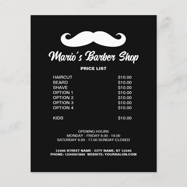 Men's barber shop hair salon price list promo flyer (Front)