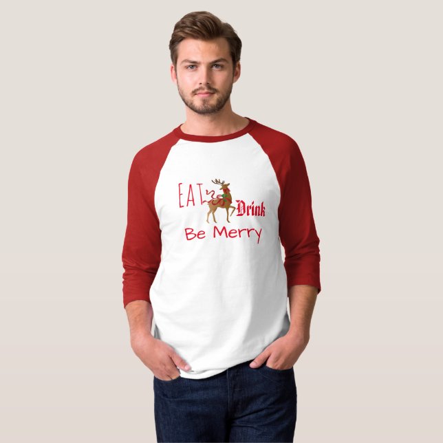 Men's Baseball Christmas Reindeer Shirt-Eat... T-Shirt (Front Full)