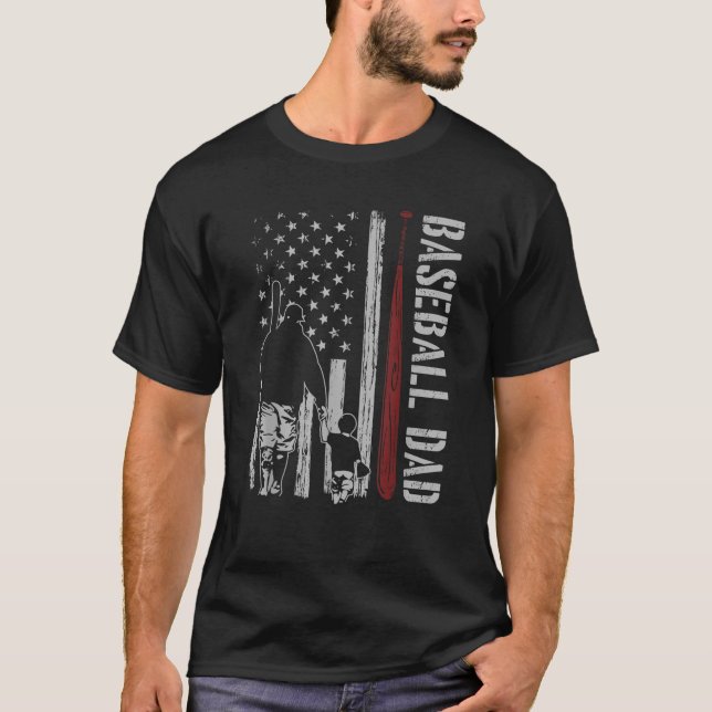 Mens Baseball Dad Daddy American Flag Patriotic 4t T-Shirt (Front)