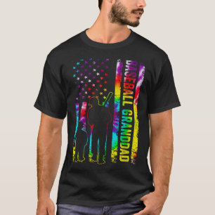 Mens Baseball Granddad American Flag Tie dye T-Shirt