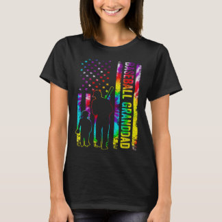 Mens Baseball Granddad American Flag Tie dye T-Shirt