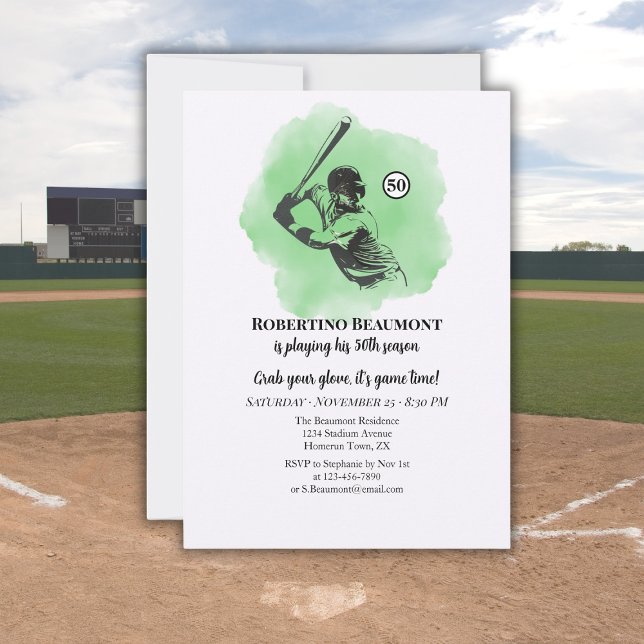 Men's Baseball Hitting 50th Birthday Invitation (Creator Uploaded)