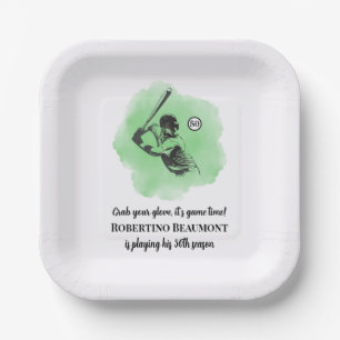 Men's Baseball Hitting 50th Birthday Paper Plate