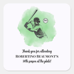 Men's Baseball Hitting 50th Birthday Square Sticker