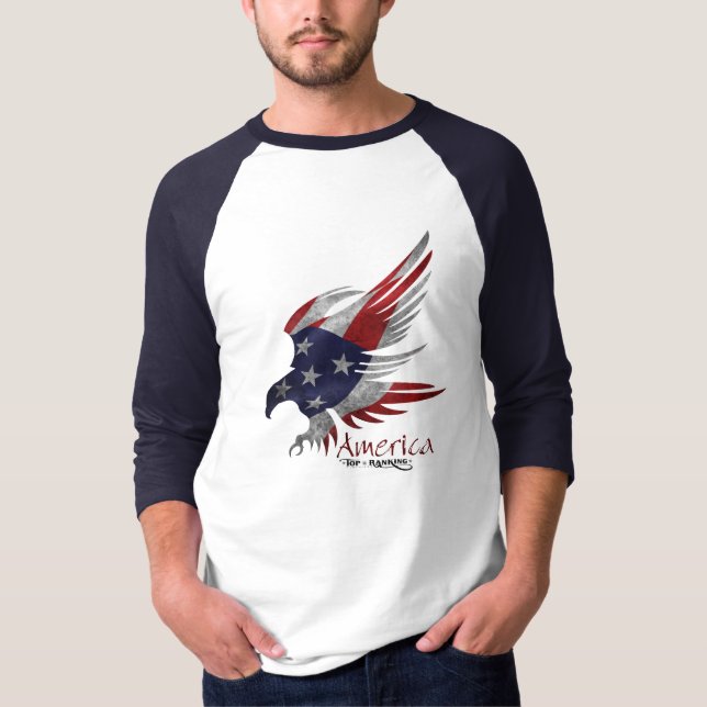Men's Baseball Jersey 3/4 Sleeve Patriotic T-Shirt (Front)