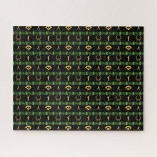 Men's Baseball Player Green Check Pattern Jigsaw Puzzle